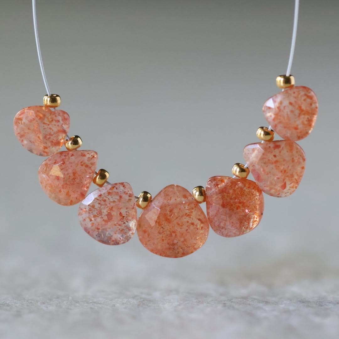 AAA Tanzanian Sunstone Faceted Briolette Beads Heart Drops Teardops Natural Gemstone Beads for DIY Jewelry Making Earrings Necklace Pendant