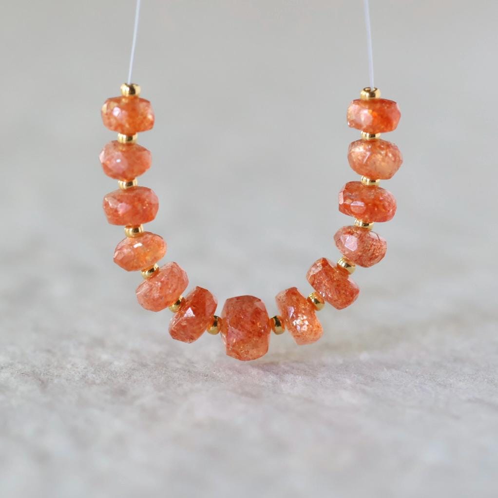 AAA Tanzanian Sunstone Rondelle Beads Faceted Genuine Gemstone Beads for DIY Jewelry Making Earrings Necklace Pendant