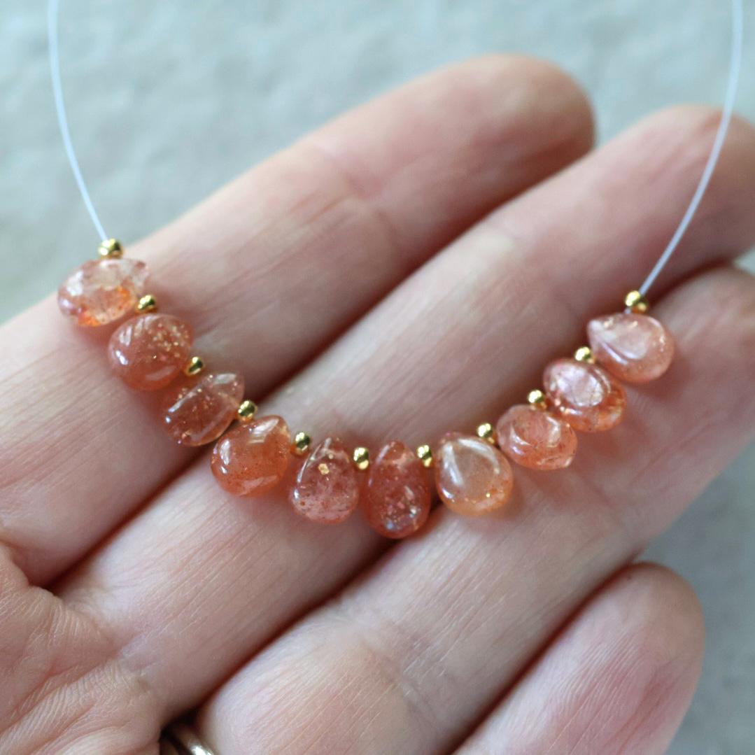 AAA Tanzanian Sunstone Smooth Briolette Beads