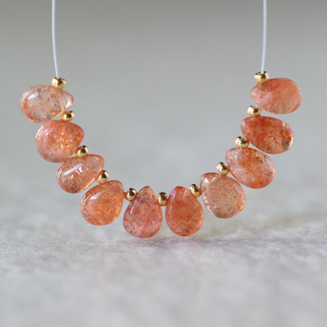 AAA Tanzanian Sunstone Smooth Briolette Beads