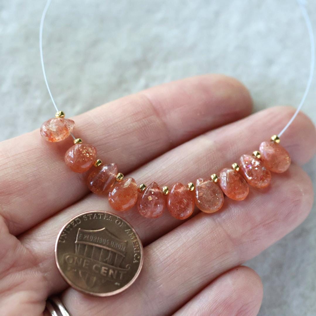 AAA Tanzanian Sunstone Smooth Briolette Beads