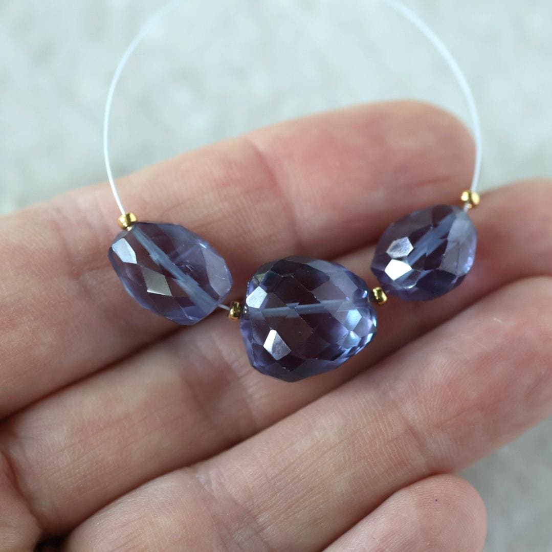 Alexandrite Oval Beads Nuggets Faceted Chunks Stone 3 PCs 9x14mm Gemstone Bead for Jewelry Making DIY Earrings