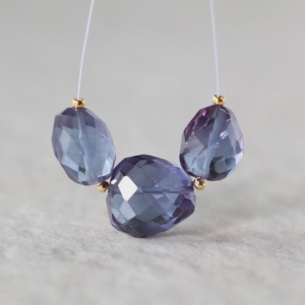 Alexandrite Oval Beads Nuggets Faceted Chunks Stone 3 PCs 9x14mm Gemstone Bead for Jewelry Making DIY Earrings