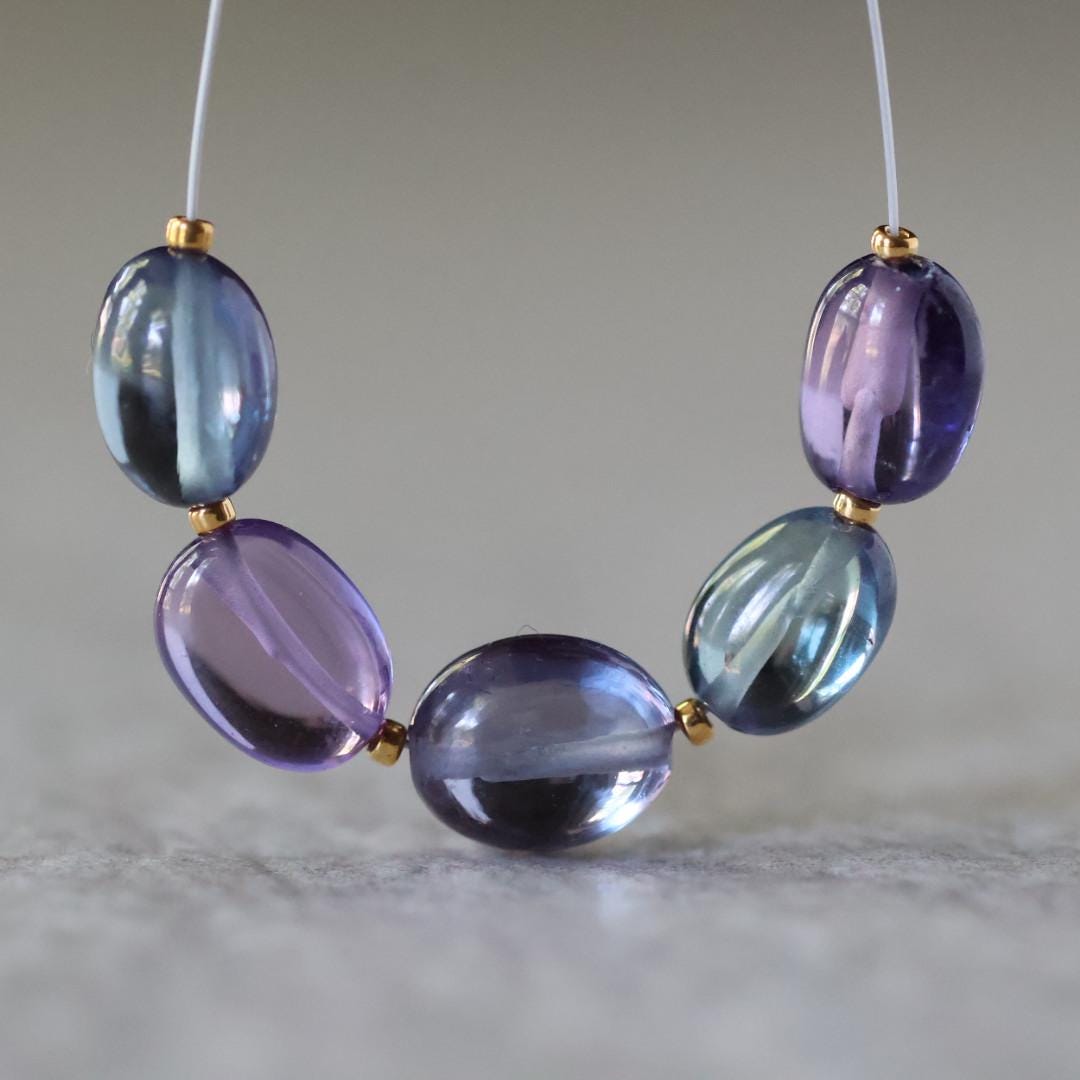 Alexandrite Oval Beads Smooth 5 PCs 7mm x 9mm Gemstone Bead for Jewelry Making DIY Earrings