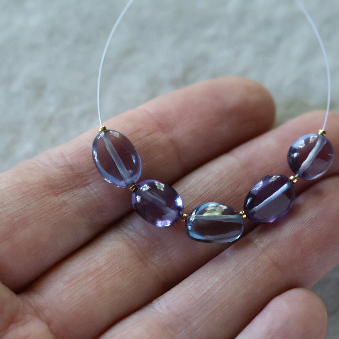 Alexandrite Oval Beads Smooth 5 PCs 8mm x 11mm Gemstone Bead for Jewelry Making DIY Earrings