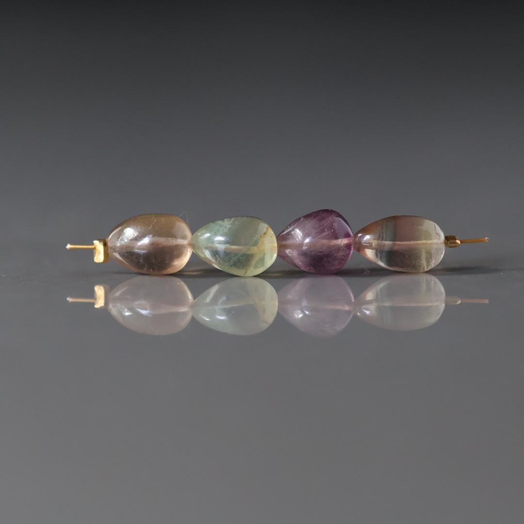 Bi Color Fluorite Beads 4 Pcs– Smooth Oval Natural Gemstone