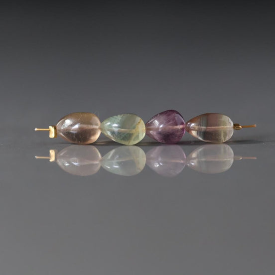 Bi Color Fluorite Beads 4 Pcs– Smooth Oval Natural Gemstone