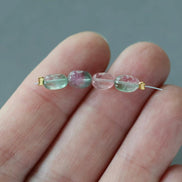 Pastel Bio Tourmaline Oval Beads Smooth 4 PCs Genuine Bi Color Pink Green Gemstone Beads DIY Jewelry Making Gift October Birthstone