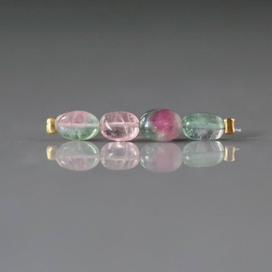 Pastel Bio Tourmaline Oval Beads Smooth 4 PCs Genuine Bi Color Pink Green Gemstone Beads DIY Jewelry Making Gift October Birthstone