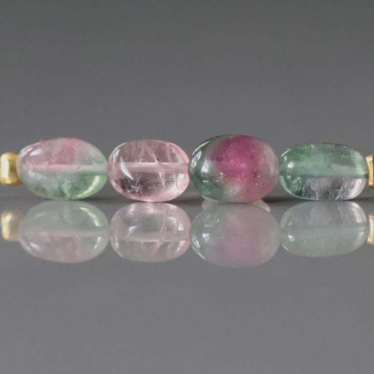 Pastel Bio Tourmaline Oval Beads Smooth 4 PCs Genuine Bi Color Pink Green Gemstone Beads DIY Jewelry Making Gift October Birthstone