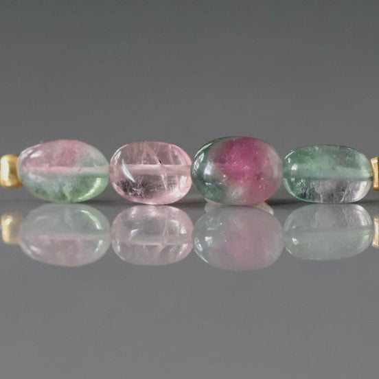 Pastel Bio Tourmaline Oval Beads Smooth 4 PCs Genuine Bi Color Pink Green Gemstone Beads DIY Jewelry Making Gift October Birthstone