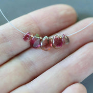 Bio Tourmaline Briolettes Beads Smooth 5 PCs Genuine Bi Color Pink Green Gemstone Pear Drop Beads DIY Jewelry Making October Birthstone