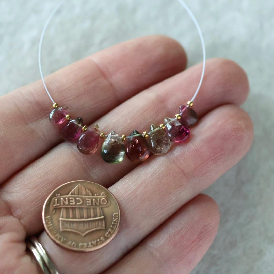 Bi Color Tourmaline Briolette Beads – Smooth Teardrop Natural Gemstone