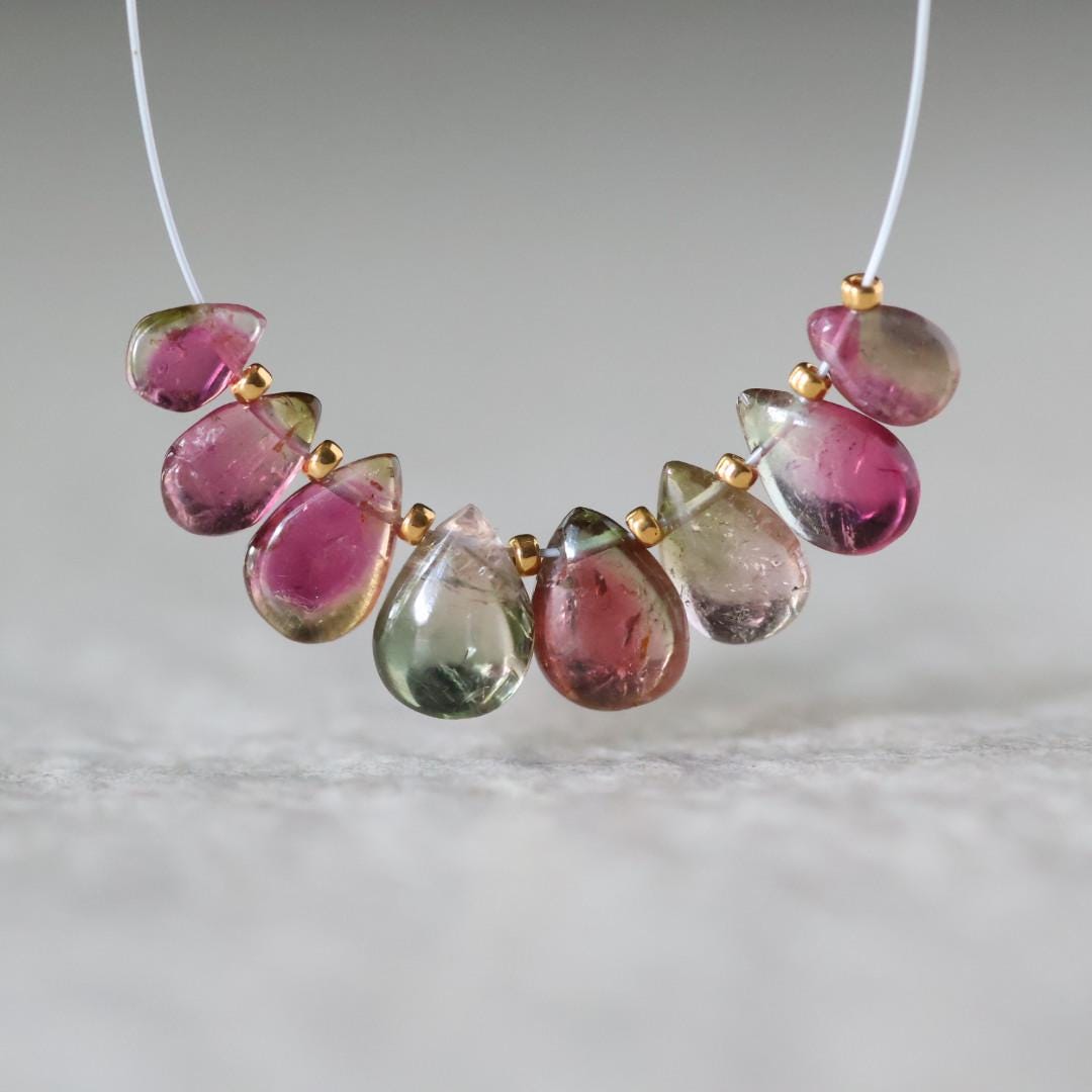 Bi Color Tourmaline Briolette Beads – Smooth Teardrop Natural Gemstone