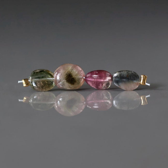 Bio Tourmaline Oval Beads Smooth 4 PCs Genuine Bi Color Pink Green Gemstone Beads DIY Jewelry Making Gift October Birthstone