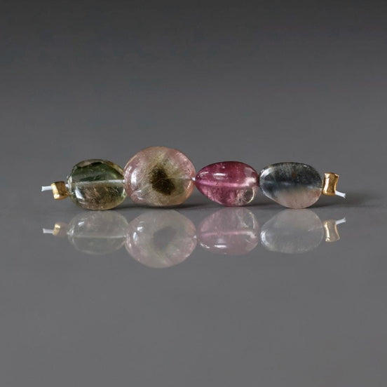 Bio Tourmaline Oval Beads Smooth 4 PCs Genuine Bi Color Pink Green Gemstone Beads DIY Jewelry Making Gift October Birthstone