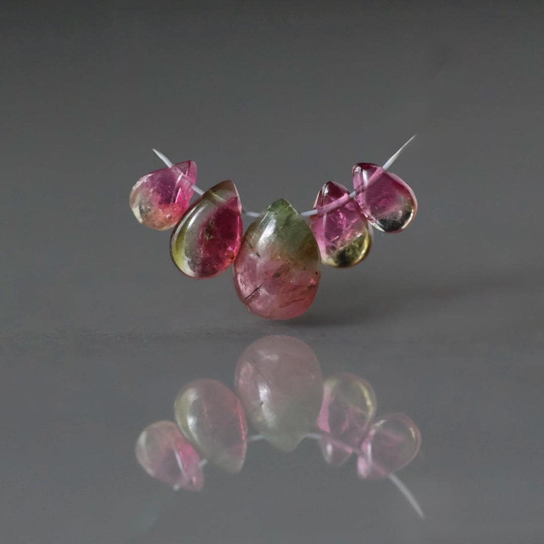 Bi Color Tourmaline Briolettes Beads – Smooth Pear Natural Gemstone