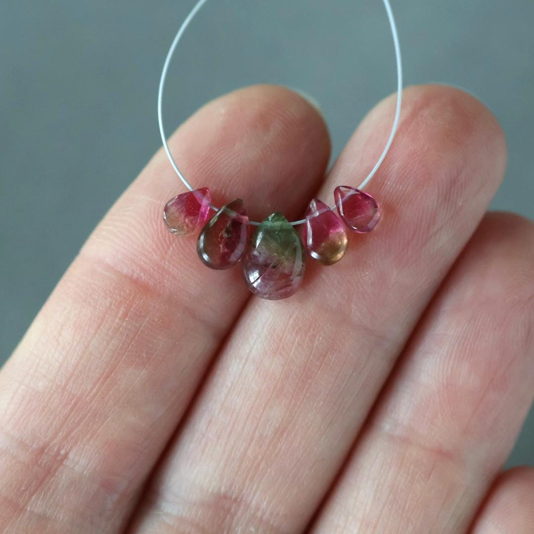 Bi Color Tourmaline Briolettes Beads – Smooth Pear Natural Gemstone