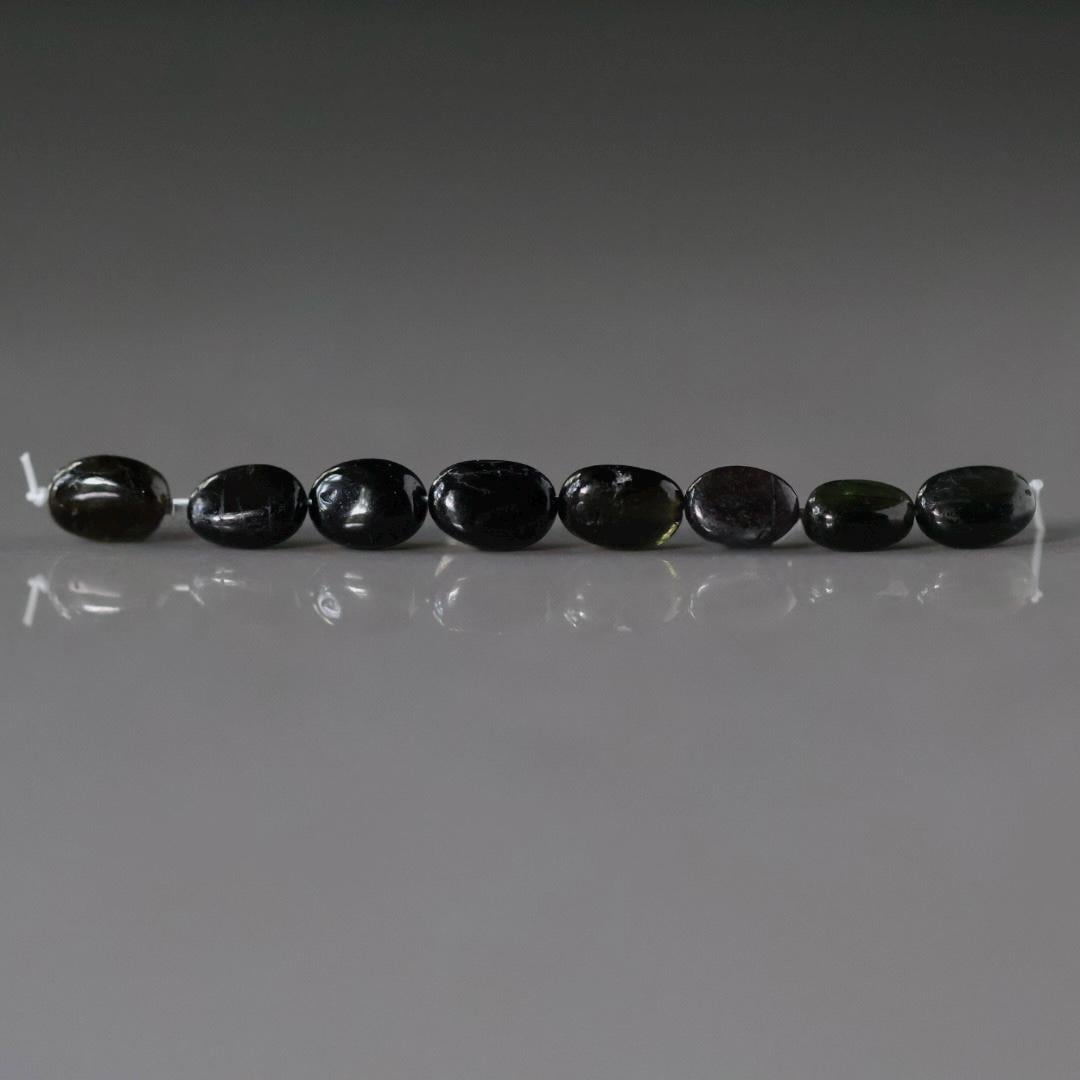 Black Dark Green Tourmaline Oval Beads Smooth 8 PCs Gemstone Beads DIY Jewelry Making Gift October Birthstone