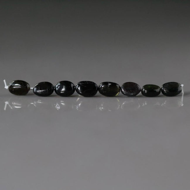 Black Dark Green Tourmaline Oval Beads Smooth 8 PCs Gemstone Beads DIY Jewelry Making Gift October Birthstone