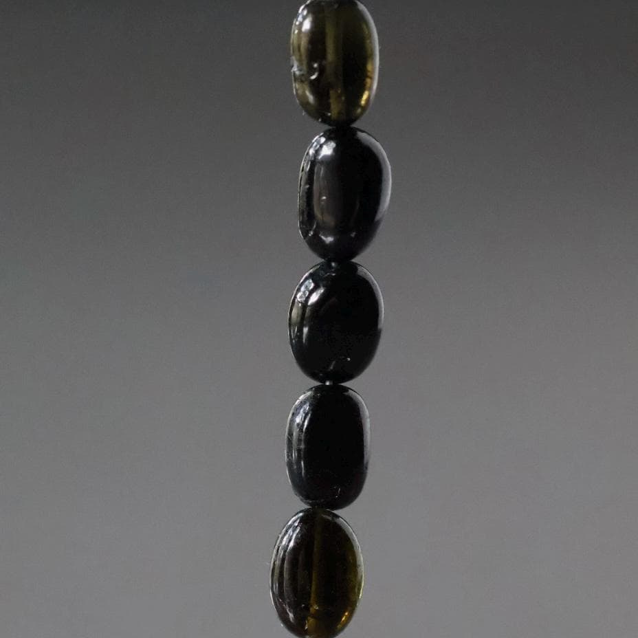 Black, Dark Green Tourmaline Beads - Smooth Oval Natural Gemstone 8 Pcs