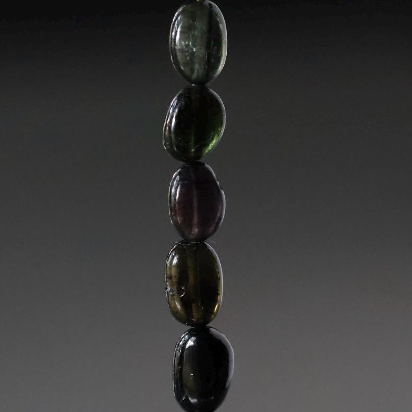 Black, Dark Green Tourmaline Beads - Smooth Oval Natural Gemstone 8 Pcs