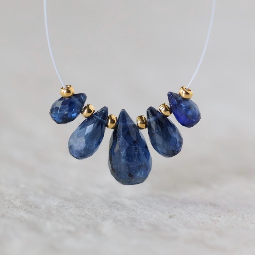 Blue Kyanite Faceted Briolette Beads Teardrops Drops 6-11mm 5 Pcs Natural Gemstone for DIY Jewelry Making