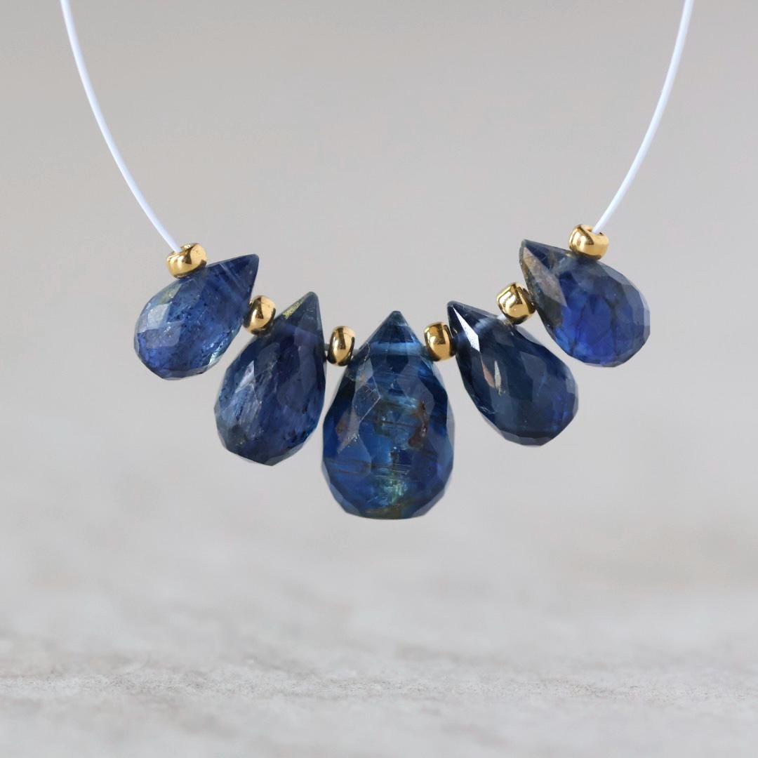 Blue Kyanite Faceted Briolette Beads Teardrops Drops 6-11mm 5 Pcs Natural Gemstone for DIY Jewelry Making