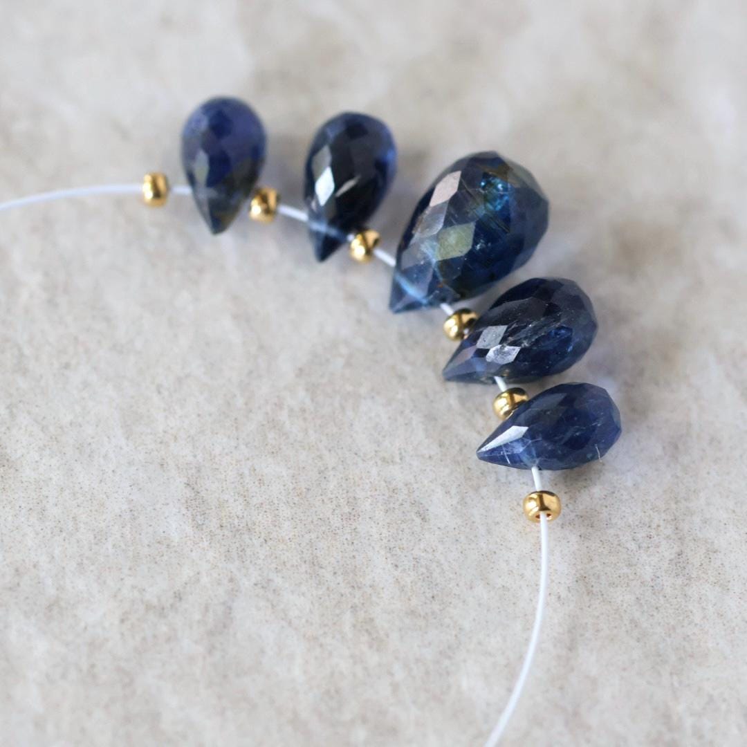 Blue Kyanite Faceted Briolette Beads Teardrops Drops 6-11mm 5 Pcs Natural Gemstone for DIY Jewelry Making