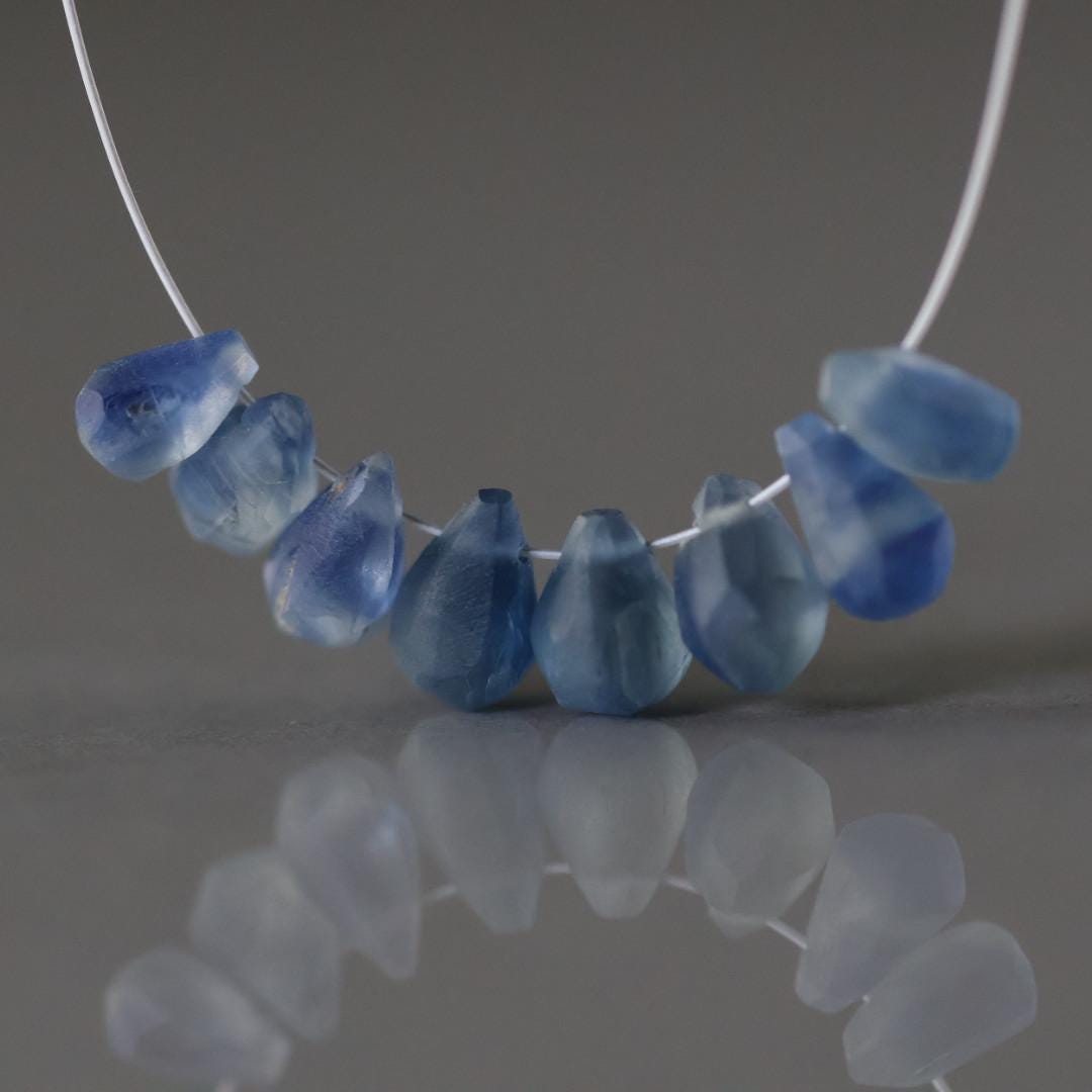 Blue Kyanite Matte Briolette Beads Teardrops Drops 6-7mm 8 Pcs Genuine Gemstone Beads DIY Jewelry Making Beading Craft Supplies Earrings