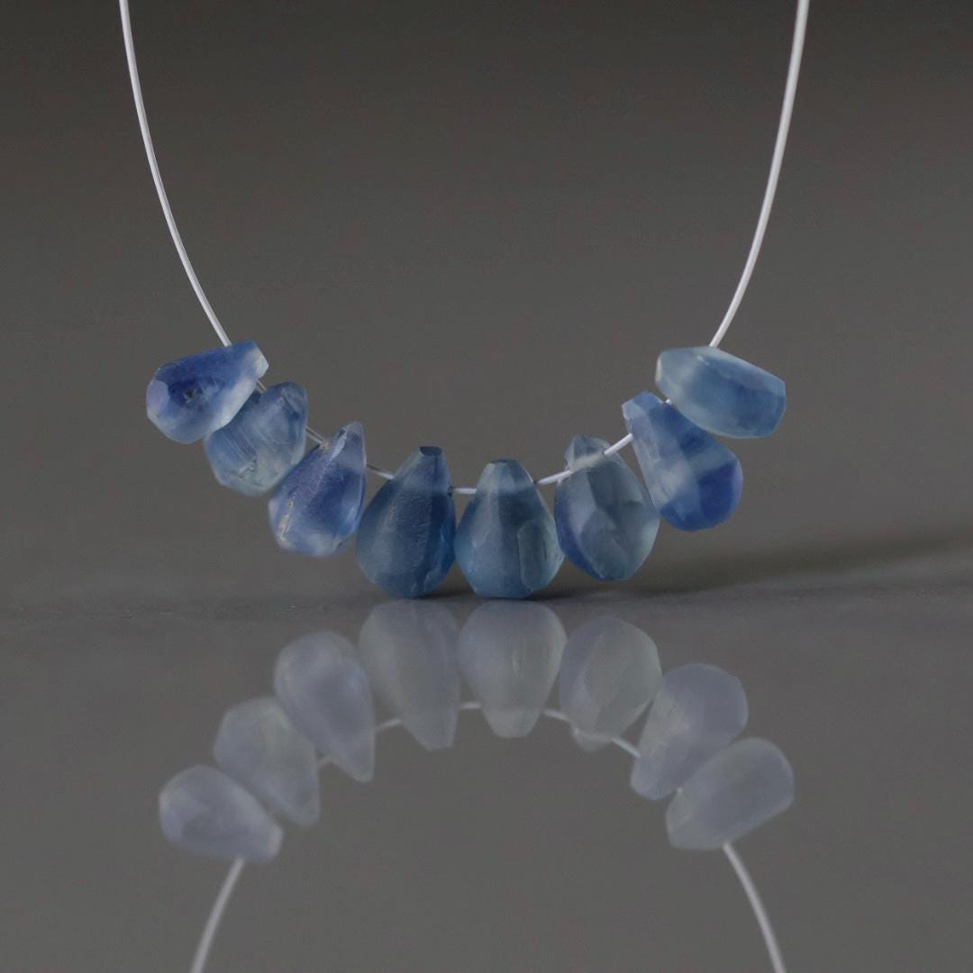 Blue Kyanite Matte Briolette Beads Teardrops Drops 6-7mm 8 Pcs Genuine Gemstone Beads DIY Jewelry Making Beading Craft Supplies Earrings