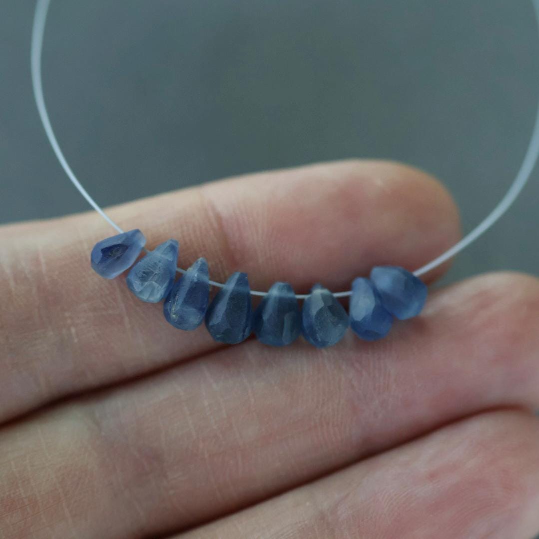 Blue Kyanite Matte Briolette Beads Teardrops Drops 6-7mm 8 Pcs Genuine Gemstone Beads DIY Jewelry Making Beading Craft Supplies Earrings
