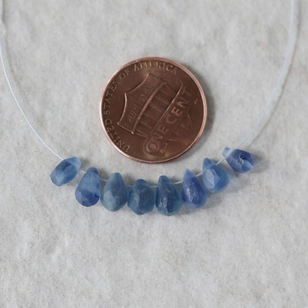 Blue Kyanite Matte Briolette Beads Teardrops Drops 6-7mm 8 Pcs Genuine Gemstone Beads DIY Jewelry Making Beading Craft Supplies Earrings
