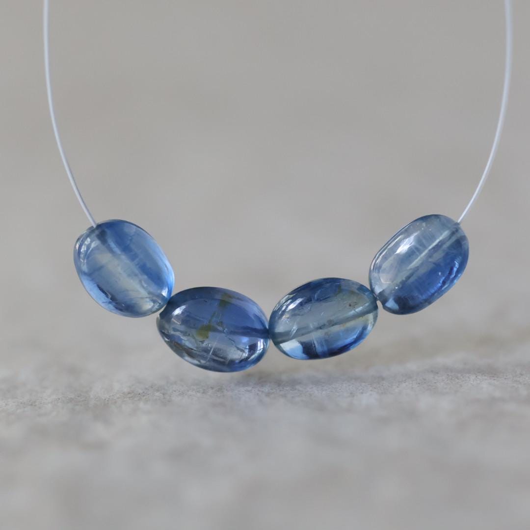 Blue Kyanite Oval Beads – Smooth Oval Natural Gemstone - 4 pcs