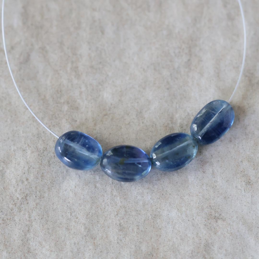 Blue Kyanite Oval Beads – Smooth Oval Natural Gemstone - 4 pcs