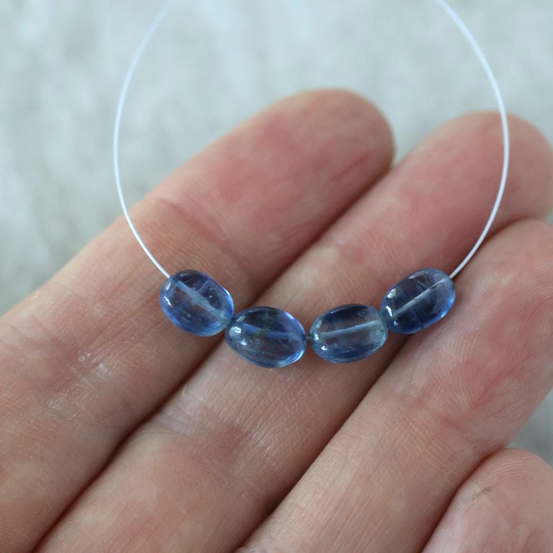 Blue Kyanite Oval Beads – Smooth Oval Natural Gemstone - 4 pcs