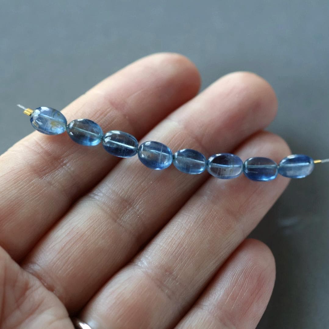 Blue Kyanite Oval Beads Smooth 8 Pcs Genuine Gemstone Beads Jewelry Making Beading Craft Gift DIY Earrings supplies May Birthstone