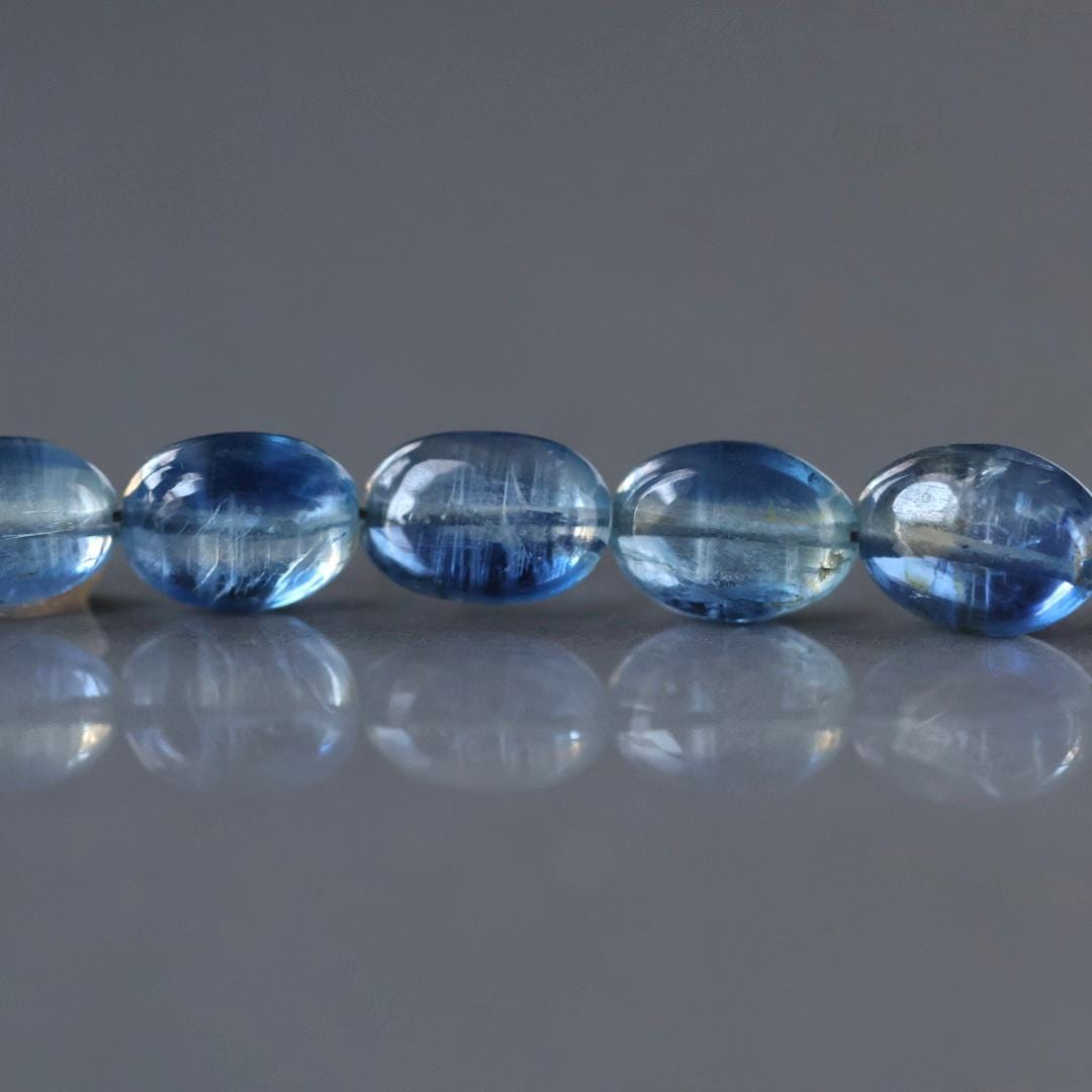 Blue Kyanite Oval Beads Smooth 8 Pcs Genuine Gemstone Beads Jewelry Making Beading Craft Gift DIY Earrings supplies May Birthstone