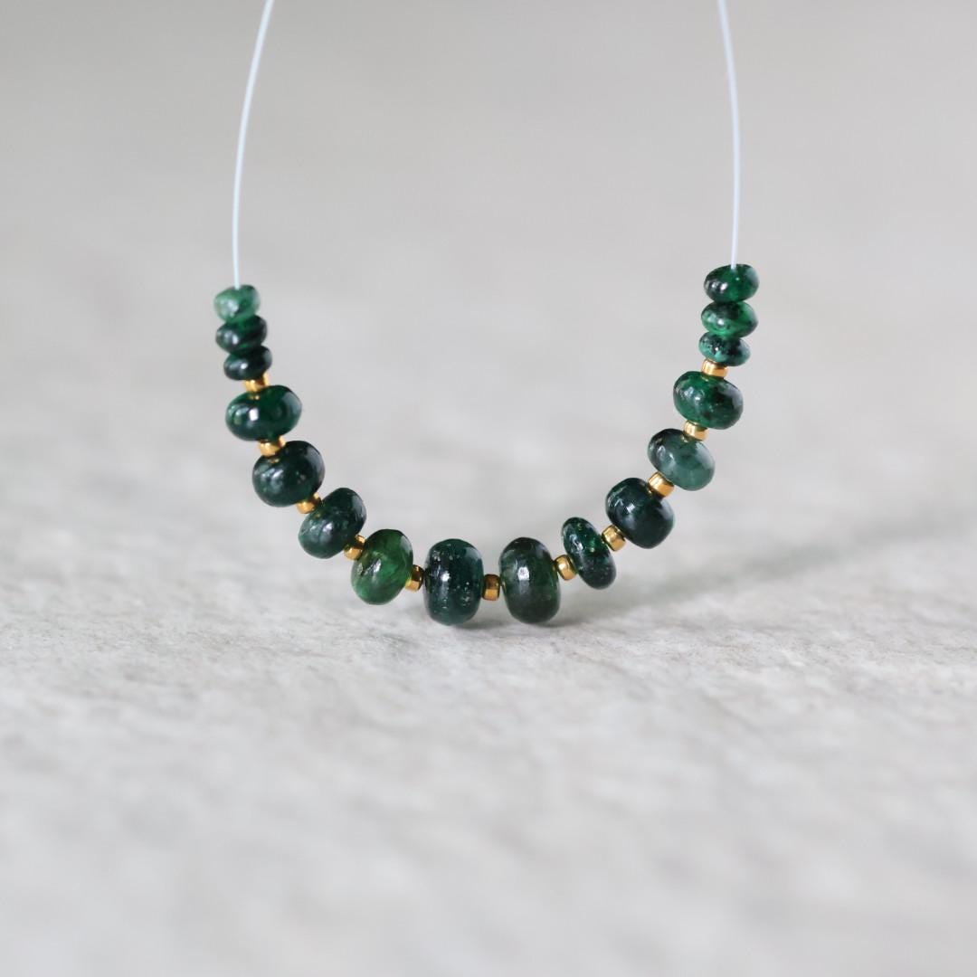 Brazilian Emerald Beads Smooth Rondelle Raw Natural Emerald Genuine Gemstone Beads for DIY Jewelry Making Craft Gift