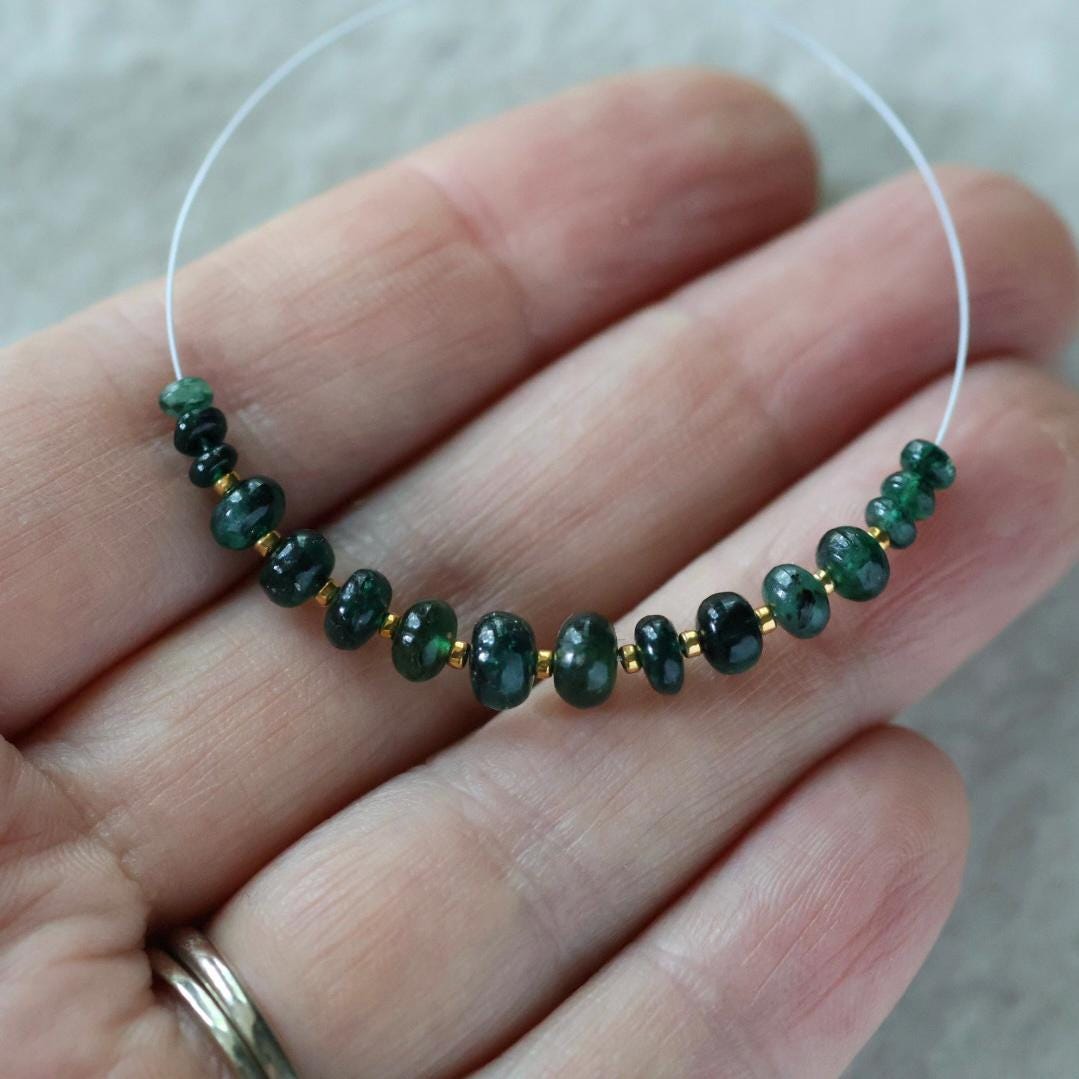 Brazilian Emerald Beads Smooth Rondelle Raw Natural Emerald Genuine Gemstone Beads for DIY Jewelry Making Craft Gift