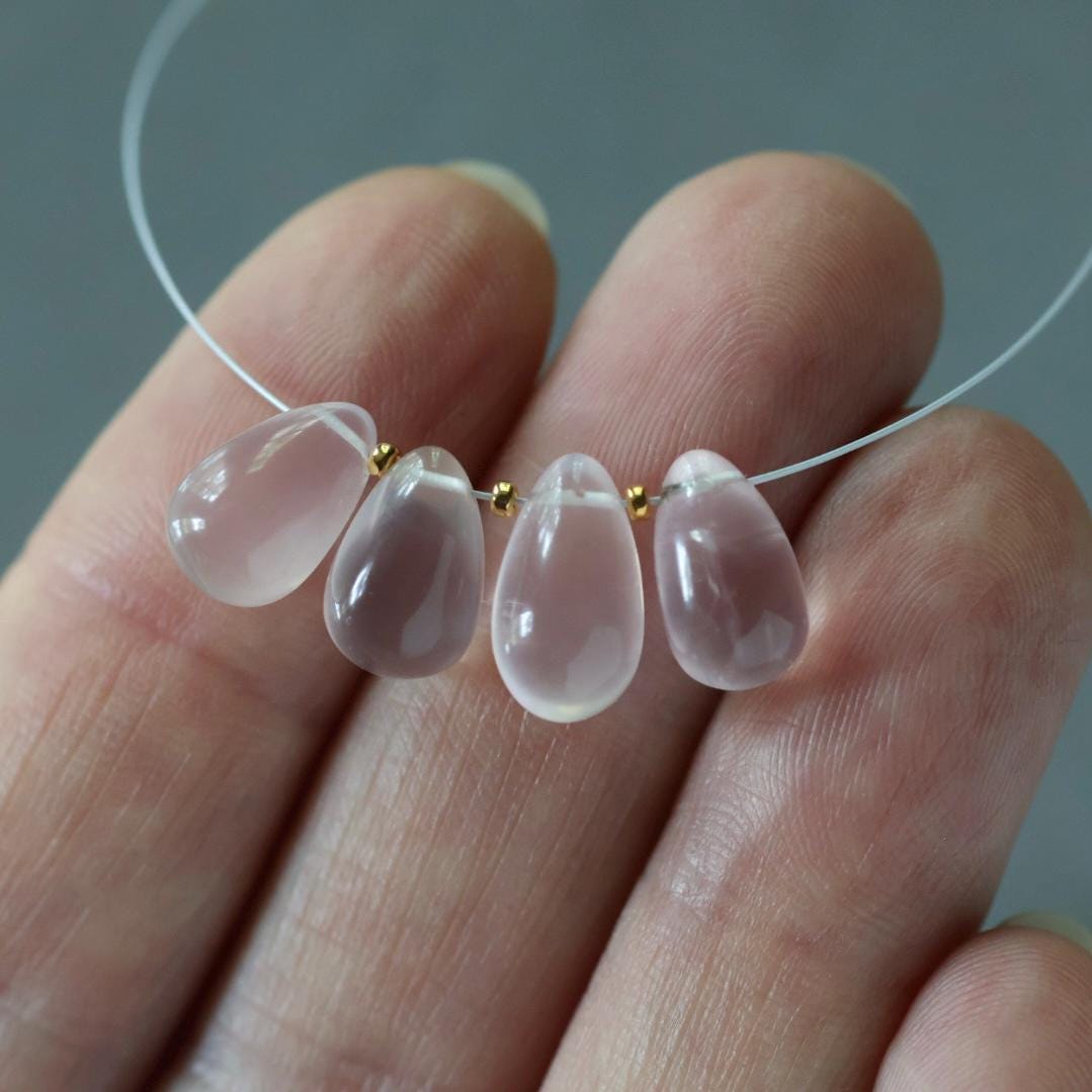 Brazilian Rose Quartz Briolette Beads Smooth Teardrops Pear Shape 4 Pcs 10-11mm Drops Gemstone DIY Jewelry Earrings Pendant