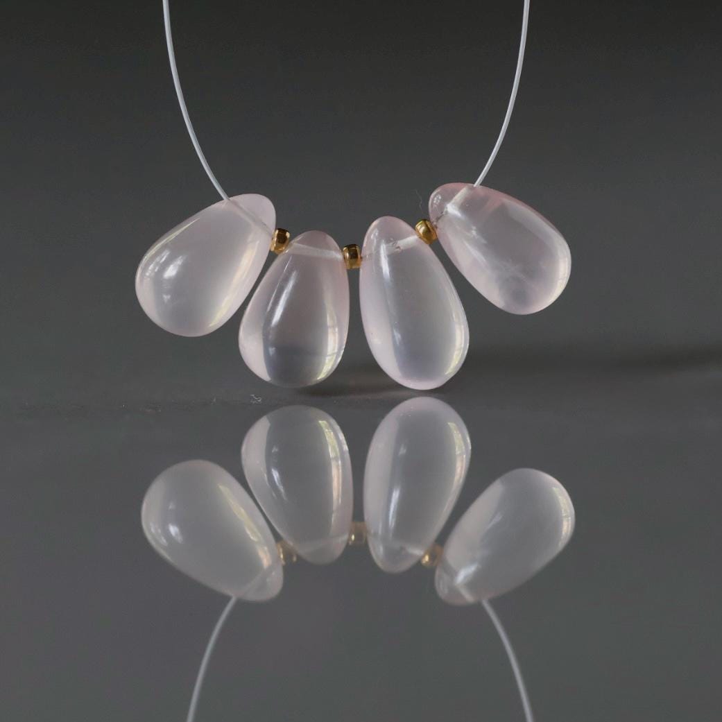 Brazilian Rose Quartz Briolette Beads Smooth Teardrops Pear Shape 4 Pcs 10-11mm Drops Gemstone DIY Jewelry Earrings Pendant