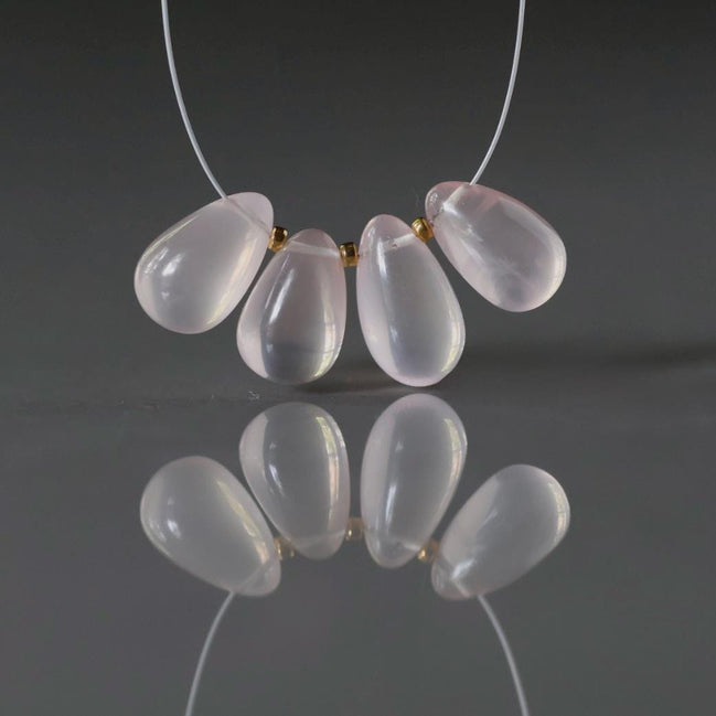 Brazilian Rose Quartz Briolette Beads Smooth Teardrops Pear Shape 4 Pcs 10-11mm Drops Gemstone DIY Jewelry Earrings Pendant