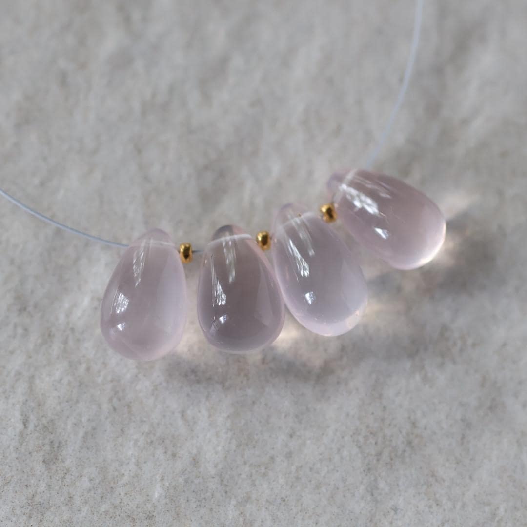 Brazilian Rose Quartz Briolette Beads -Smooth Teardrops 4 Pcs 10-11mm