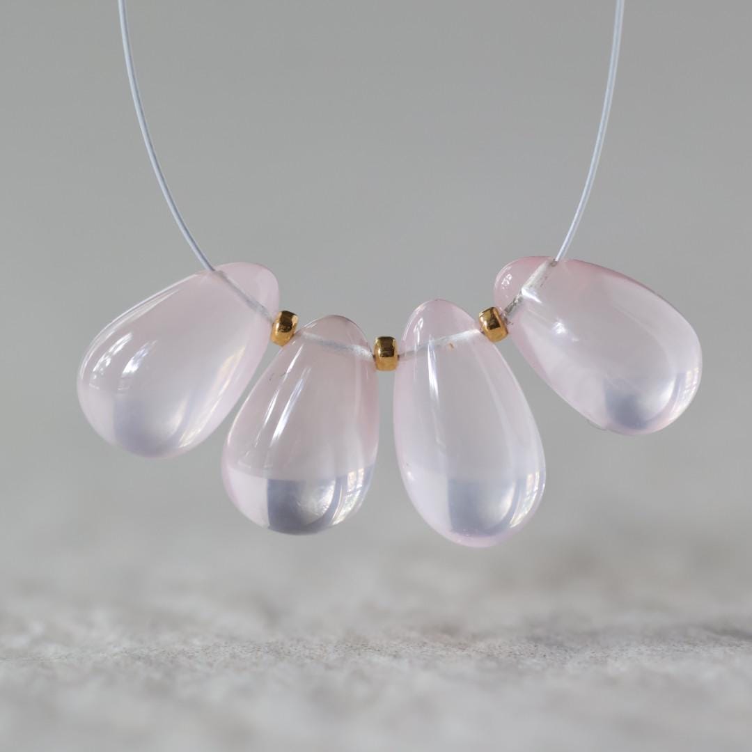 Brazilian Rose Quartz Briolette Beads -Smooth Teardrops 4 Pcs 10-11mm