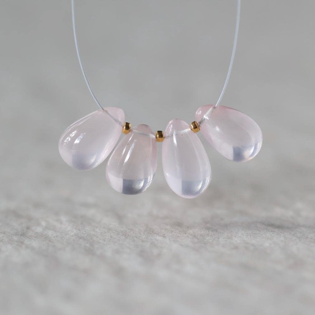 Brazilian Rose Quartz Briolette Beads -Smooth Teardrops 4 Pcs 10-11mm