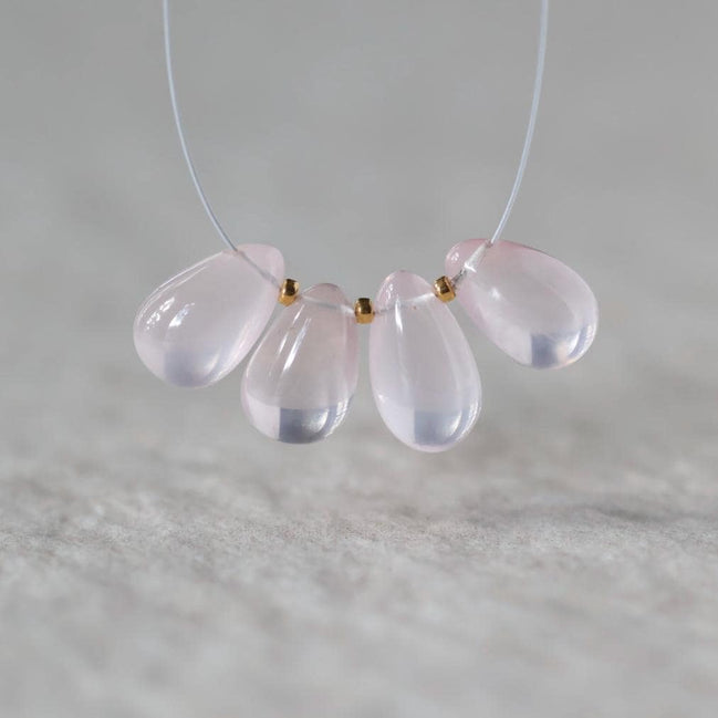 Brazilian Rose Quartz Briolette Beads -Smooth Teardrops 4 Pcs 10-11mm