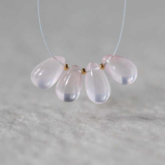 Brazilian Rose Quartz Briolette Beads -Smooth Teardrops 4 Pcs 10-11mm