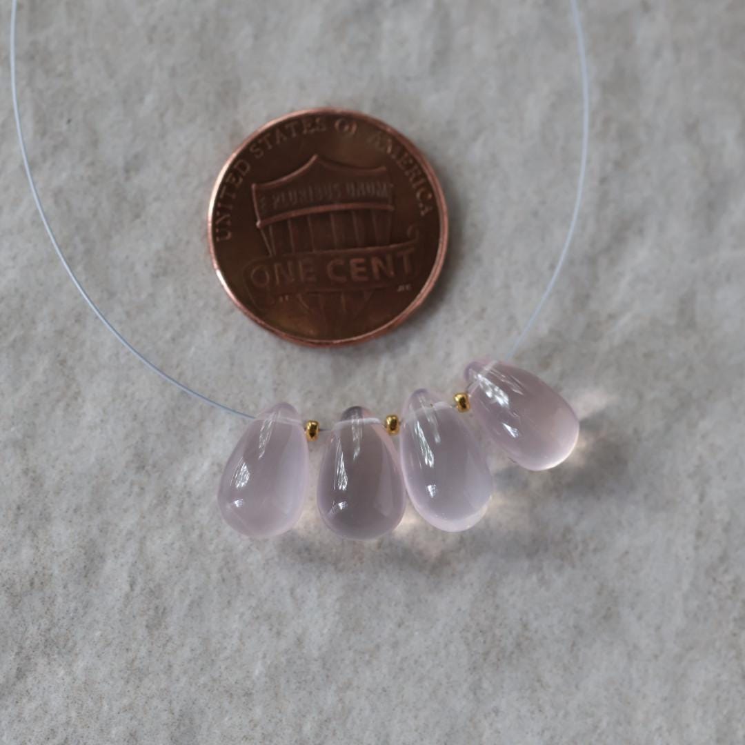 Brazilian Rose Quartz Briolette Beads -Smooth Teardrops 4 Pcs 10-11mm