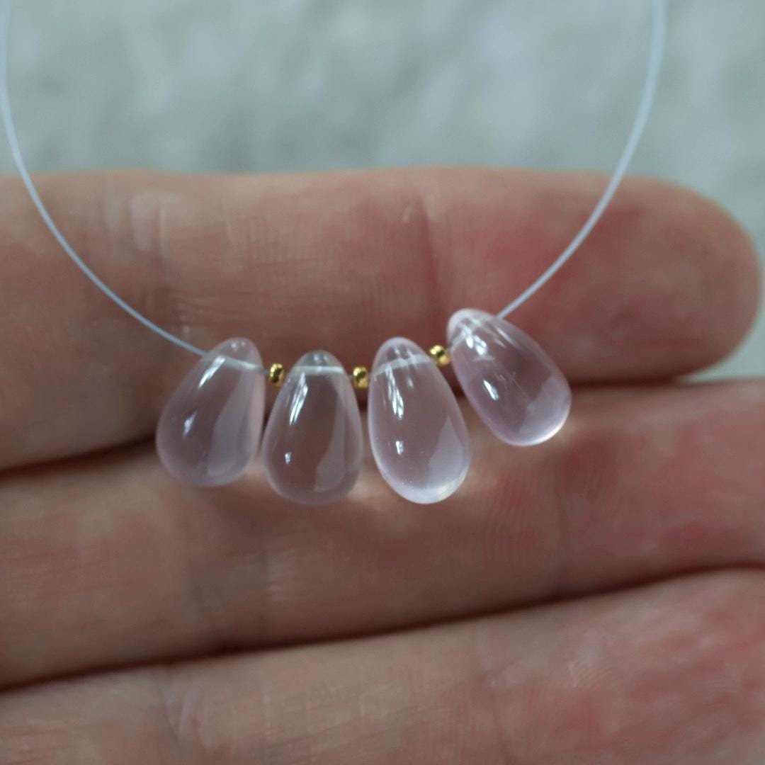 Brazilian Rose Quartz Briolette Beads -Smooth Teardrops 4 Pcs 10-11mm